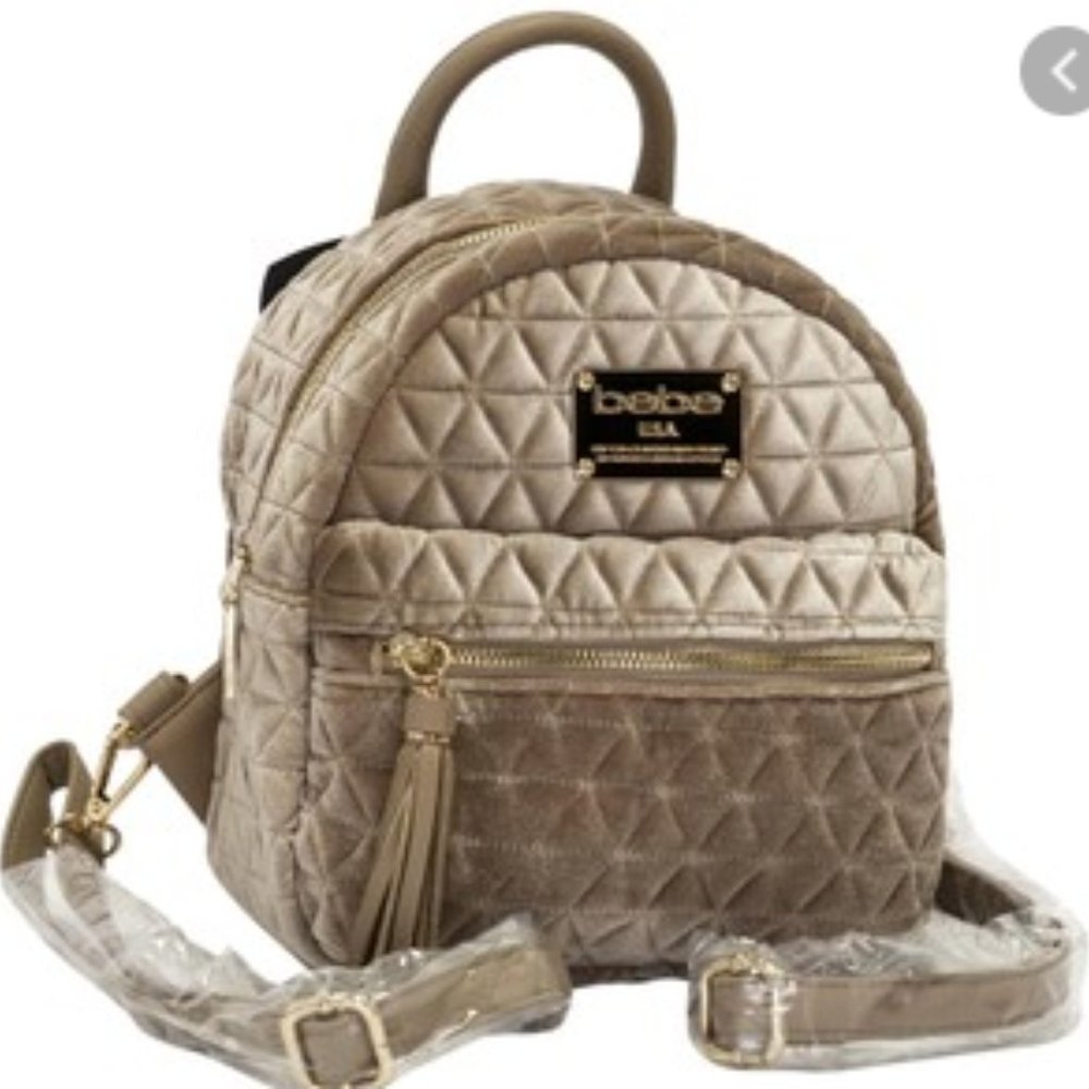 Bebe Velvet Champagne Mini Backpack